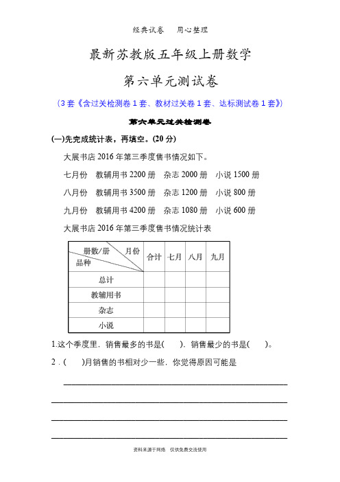 最新苏教版五年级上册数学第六单元测试卷( 统计表和条形统计图(二))