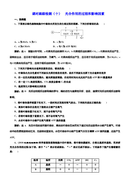 2019版高考生物一轮课时跟踪检测(十) 光合作用的过程和影响因素