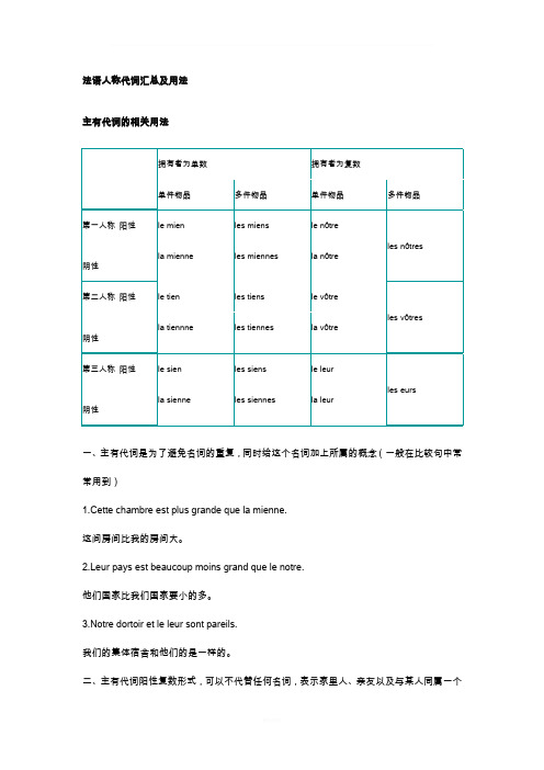 法语人称代词汇总及用法