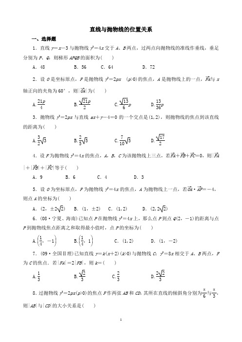 直线与抛物线的位置关系