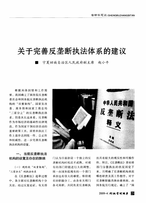 关于完善反垄断执法体系的建议