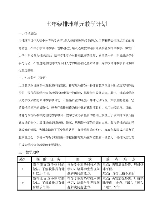 排球单元教学计划及教案