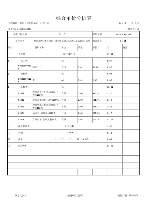 综合单价分析表