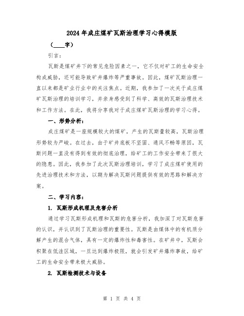 2024年成庄煤矿瓦斯治理学习心得模版(2篇)