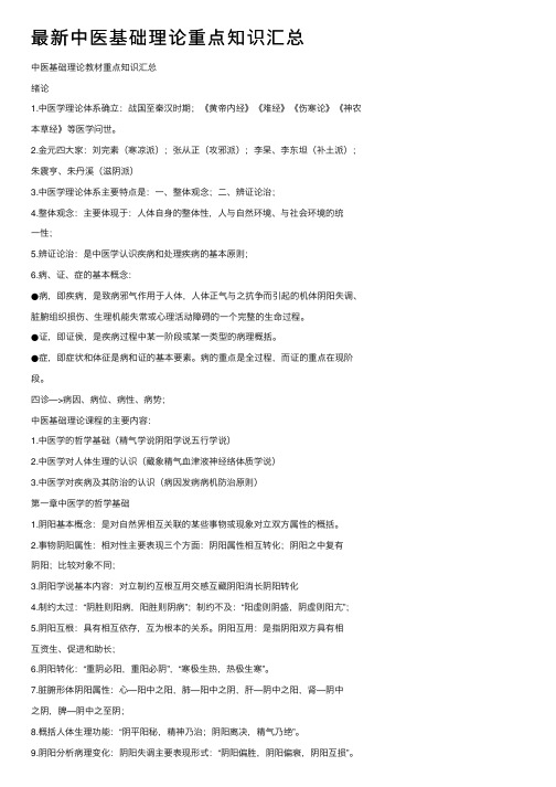 最新中医基础理论重点知识汇总