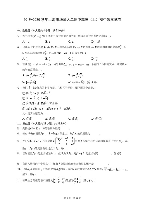 2019-2020学年上海市华师大二附中高三(上)期中数学试卷 (含答案解析)