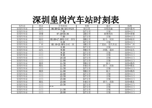 深圳皇岗汽车站时刻表