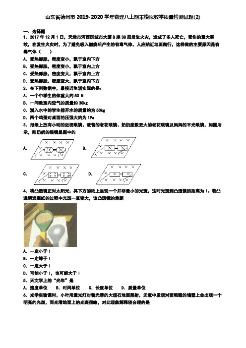 山东省德州市2019-2020学年物理八上期末模拟教学质量检测试题(2)