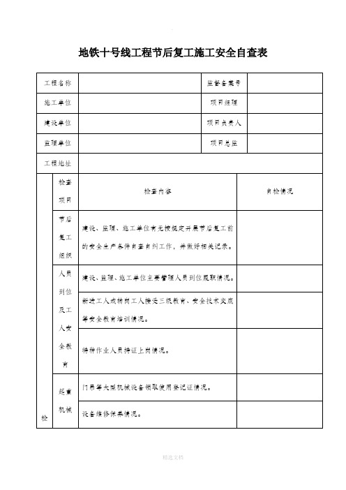 节后复工安全检查表43266