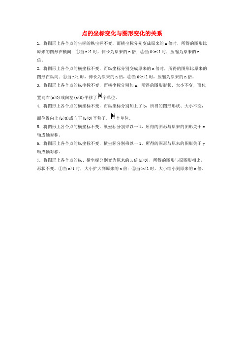 义县第八中学八年级数学下册第十九章平面直角坐标系19.4坐标与图形的变化知识总结：点的坐标变化与图