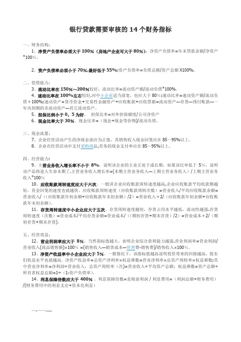 银行贷款需要审核的14个财务指标