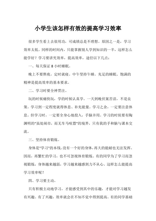 小学生该怎样有效的提高学习效率