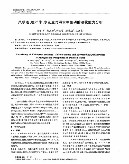 凤眼莲、槐叶萍、水花生对污水中氮磷的吸收能力分析