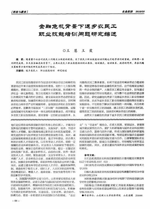 金融危机背景下返乡农民工职业技能培训问题研究综述