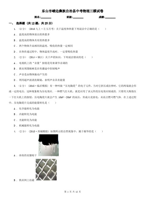 乐山市峨边彝族自治县中考物理三模试卷