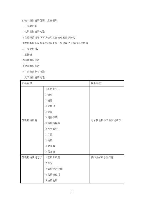 一显微镜的使用上皮组织