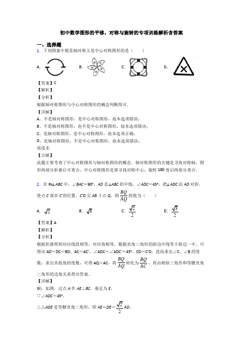 初中数学图形的平移,对称与旋转的专项训练解析含答案