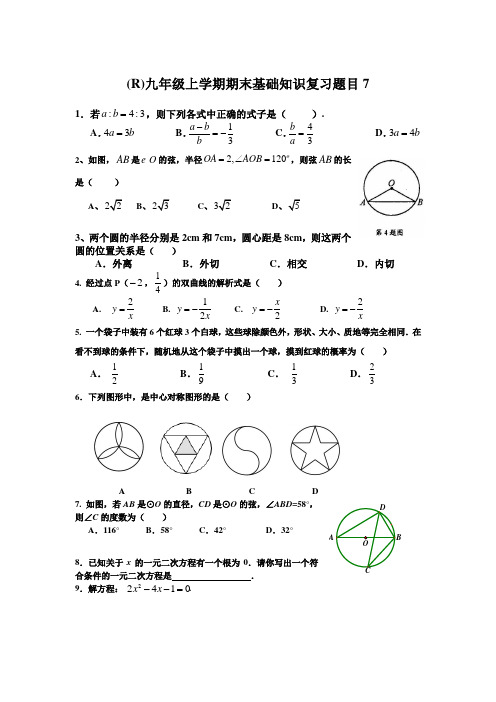 (R)九年级上学期期末基础知识复习题目7