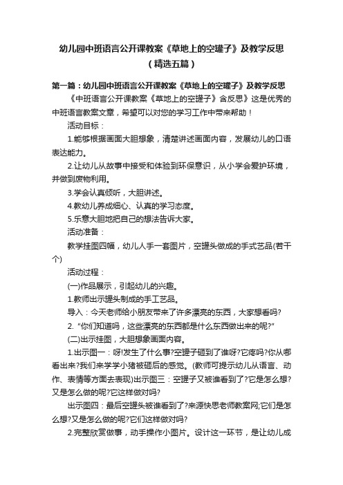 幼儿园中班语言公开课教案《草地上的空罐子》及教学反思（精选五篇）