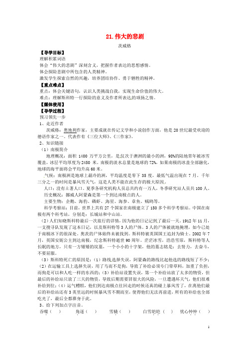 【经典】七年级语文下册21伟大的悲剧导学案(无答案)新人教版