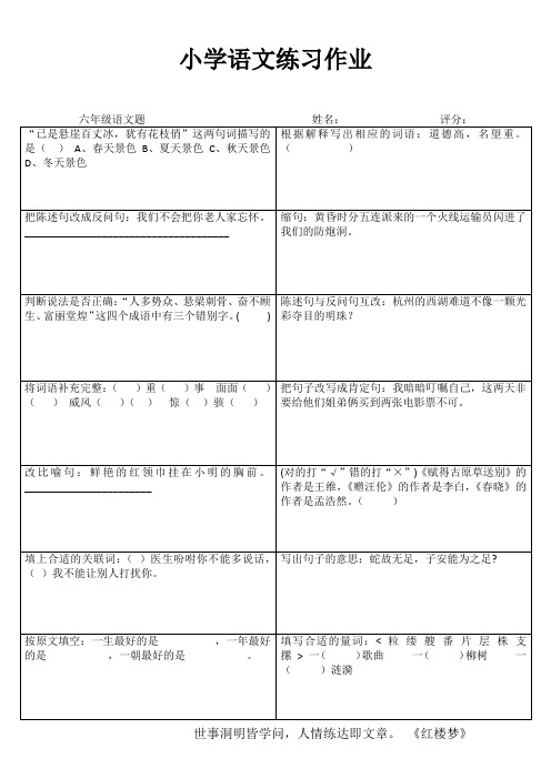 小学六年级语文课堂延伸练习III (69)