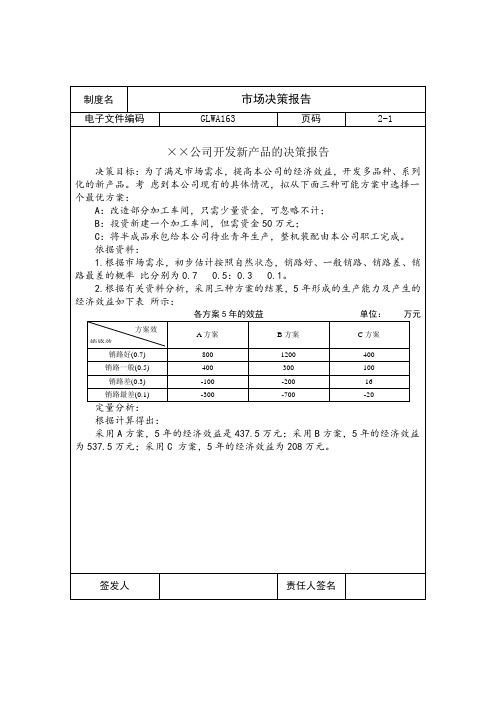 某公司开发新产品的决策报告(doc 3页)优选文档