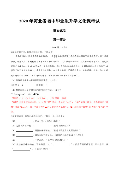 2020年河北省中考语文试题(含解析)