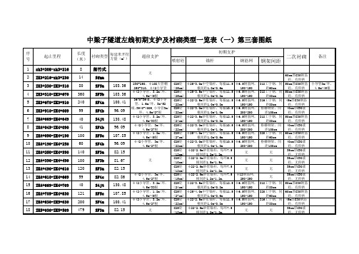 隧道初期支护及衬砌类型一览表