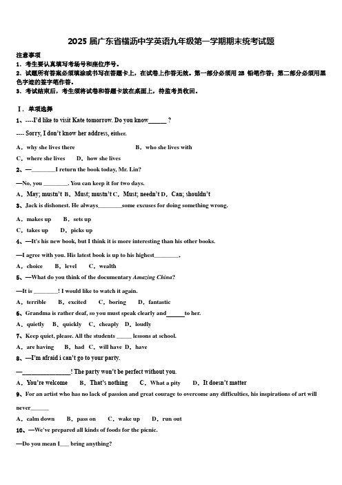 2025届广东省横沥中学英语九年级第一学期期末统考试题含解析