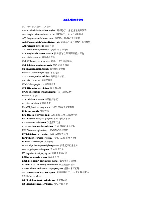 常用塑料英语缩略语