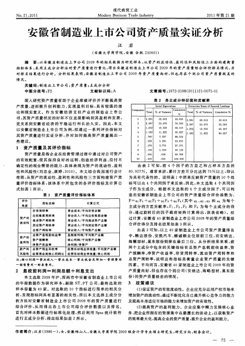 安徽省制造业上市公司资产质量实证分析