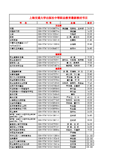 2014年上海交大社中等职业教育教材最新书目