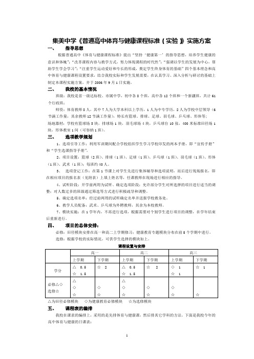 集美中学《普通高中体育与健康课程标准(实验)》实施方案