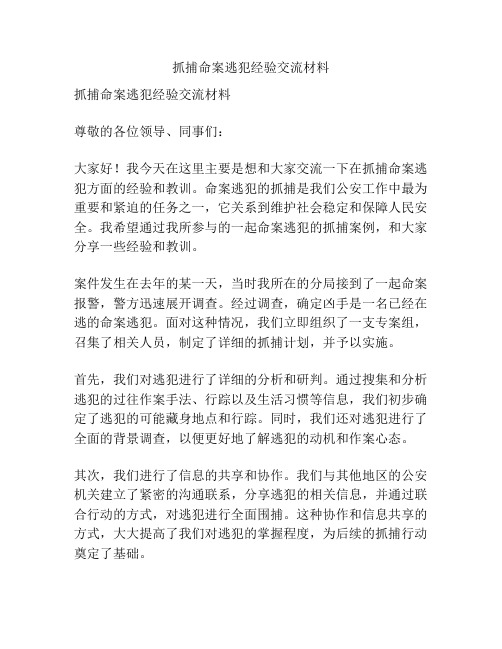 抓捕命案逃犯经验交流材料