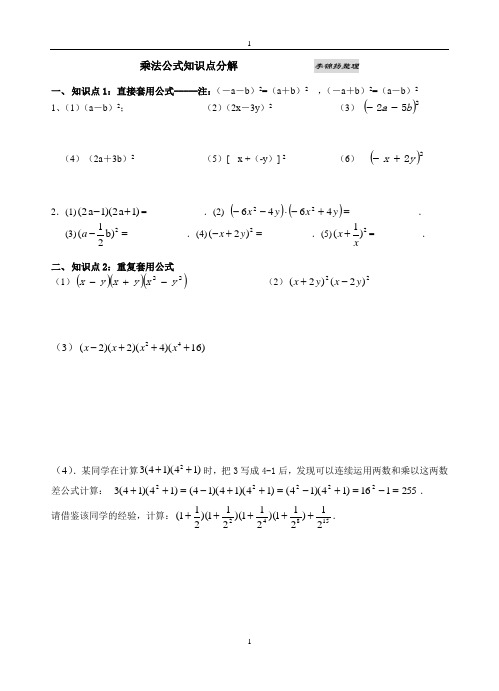 完全平方公式知识点分解