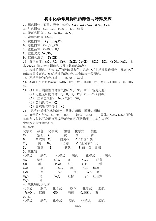 初中化学常见物质的颜色与特殊反应