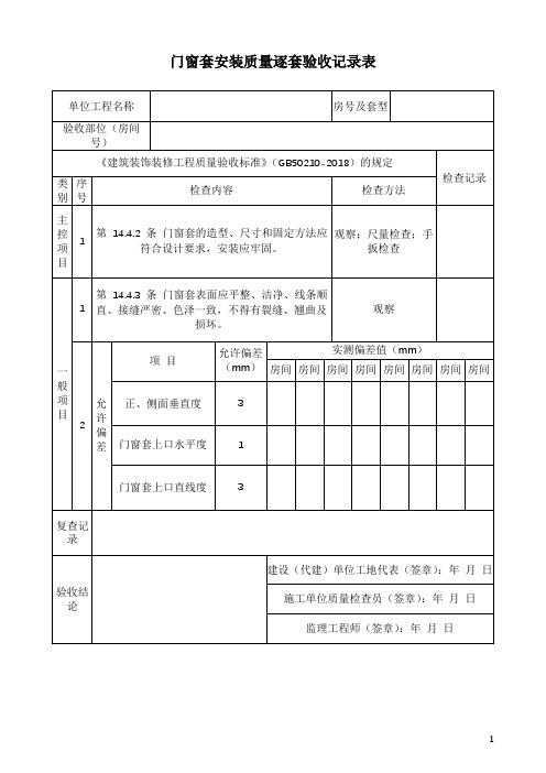 门窗套安装质量逐套验收记录表