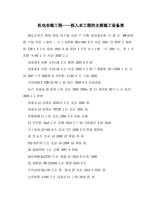 机电安装工程——投入本工程的主要施工设备表