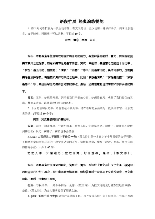 高三语文一轮复习经典试题：语言文字运用 专题三 第1节 扩展语句压缩语段.doc