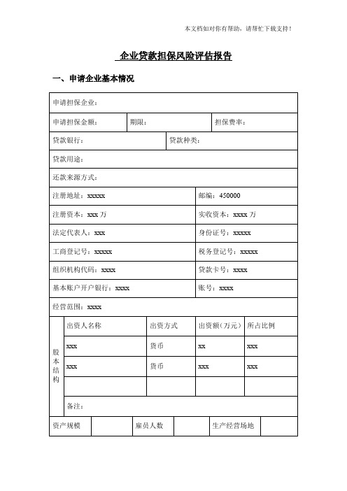 企业贷款担保风险评估报告(样本)