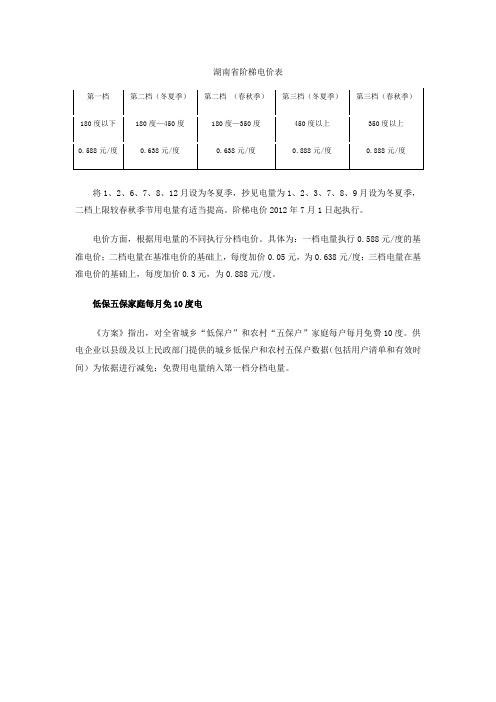 湖南省阶梯电价表