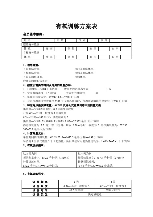 有氧训练方案表