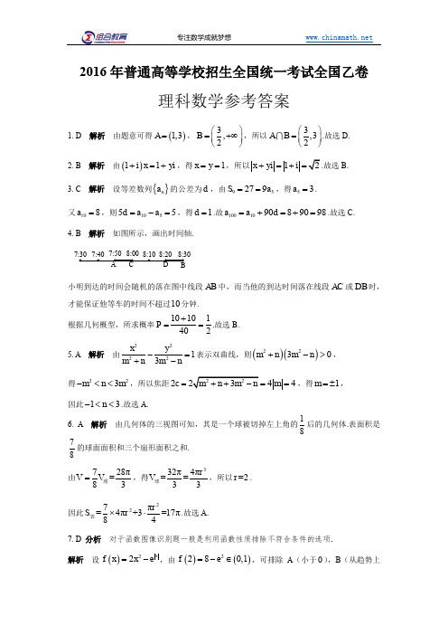 2016高考数学真题乙卷理科解析