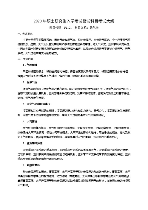 2020年硕士研究生入学考试复试科目考试大纲