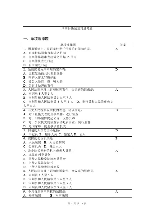 刑事诉讼法复习思考题