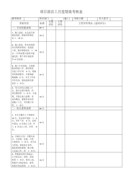 施工员考核表