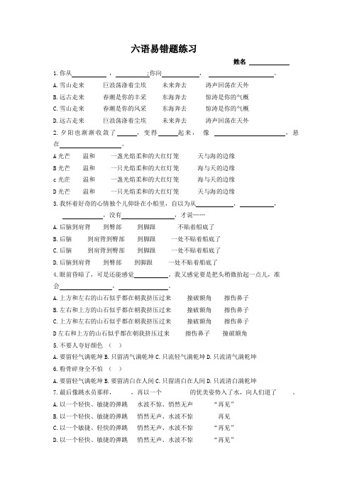 六年级下册（下学期）语文期中易错题整理复习试卷