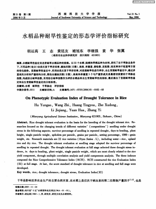 水稻品种耐旱性鉴定的形态学评价指标研究