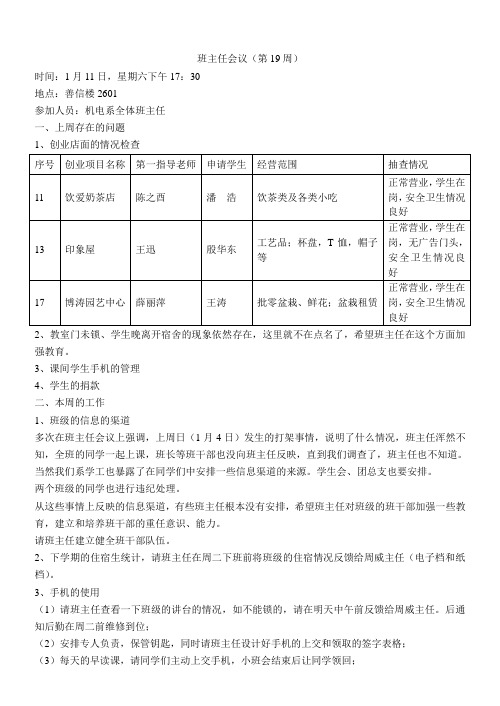 学生工作处学生工作处第20周班主任例会记录