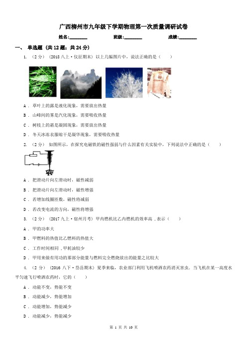 广西柳州市九年级下学期物理第一次质量调研试卷